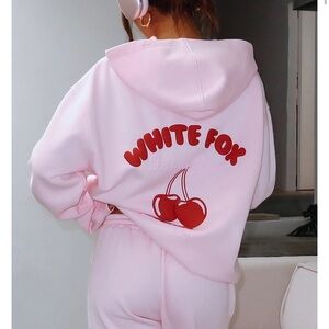 White Fox Boutique Pink Hoodie with Cherry Design